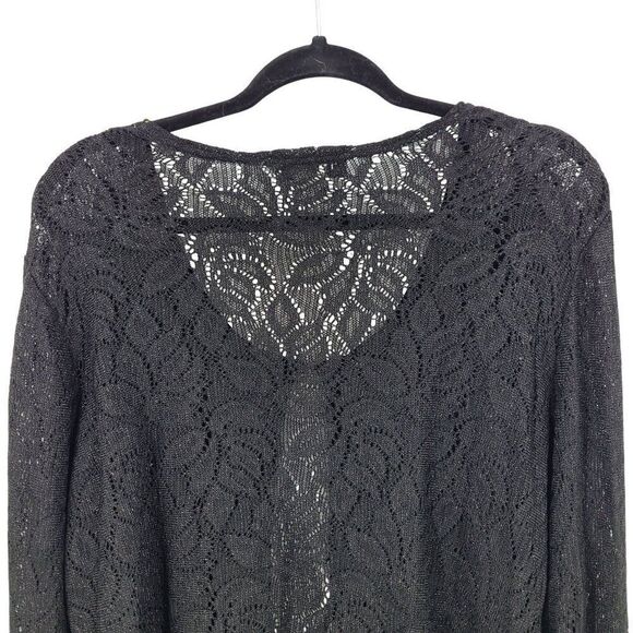Vtg Black Lace Cardigan Sweater Button Front Sz 16 Formal Metallic Fleck Womens - Picture 8 of 10